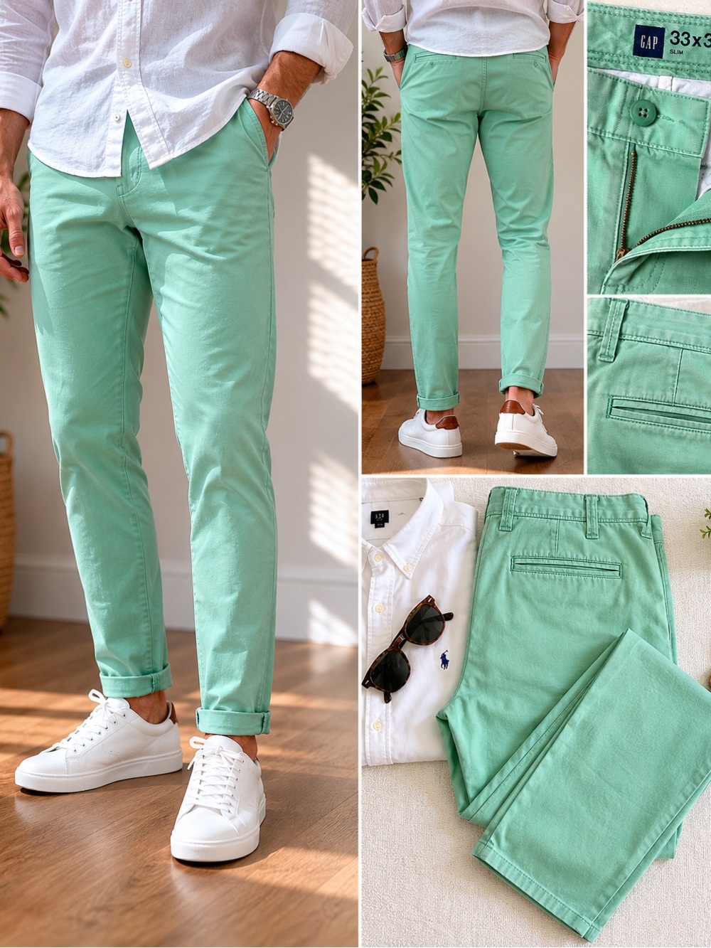 GAP Mint Green Men's Chinos - Slim Taper 33x34 Coastal Prep Golfcore